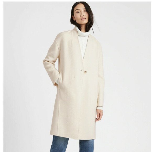 Banana Republic Jackets & Blazers - Banana Republic Double-Faced Cocoon Coat Ivory Almond Small Small  NEW Modern